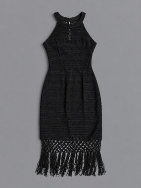 GUESS Black Crochet Lace Fringe Hem Dress Size 0